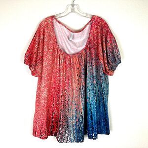 NORACORA Women's Pullover Scoop Neck Shirt Size XXL Blue Orange Artsy Colorful